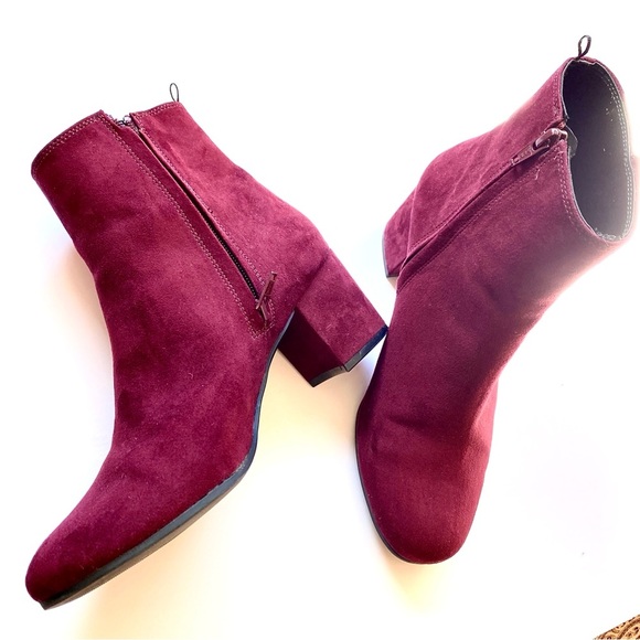 Burgundy Suede Ankle Boots - Size 39/US 8 - H&M Excellent Condition - Picture 1 of 14